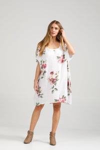 Rosabella floral linen top. White bouquet