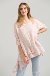 Sorrento linen top. Pale Pink