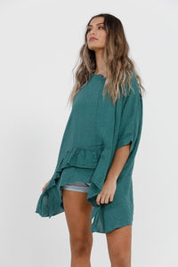 Sorrento linen top. Peacock Green..