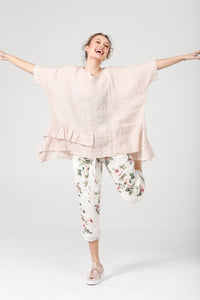 Sorrento linen top. Pale Pink