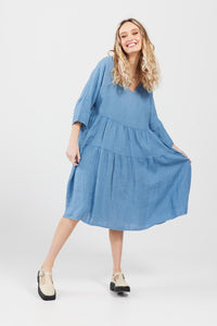 Stella linen dress. Denim Blue