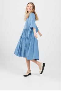 Stella linen dress. Denim Blue