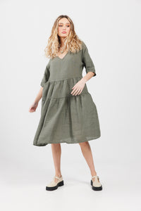 Stella linen dress. Olive Green