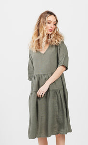 Stella linen dress. Olive Green