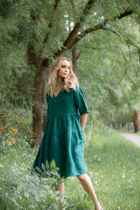 Stella Linen dress. Peacock Green