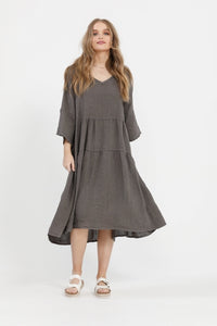 Stella linen dress. Charcoal.