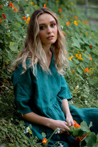 Stella Linen dress. Peacock Green