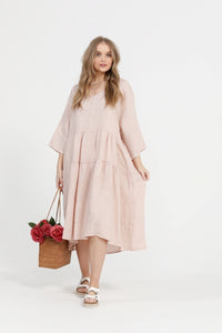 Stella linen dress. Pale Pink Miss Rose Sister Violet Stella linen dress. Pale Pink Miss Rose Sister Violet