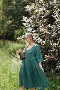 Stella Linen dress. Peacock Green