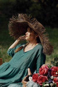Stella Linen dress. Peacock Green