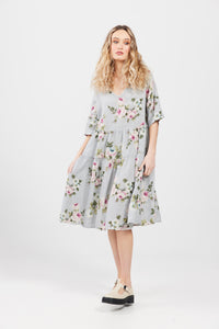 Stella floral linen dress. Dove Grey