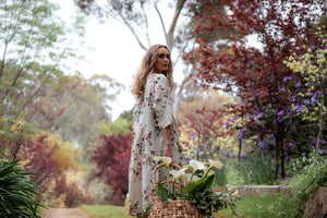 Stella floral linen dress. Cream Rose