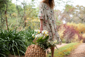 Stella floral linen dress. Cream Rose