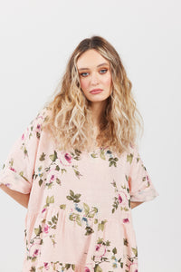 Stella floral linen dress. Pale Pink Rose