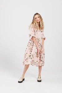 Stella floral linen dress. Pale Pink Rose