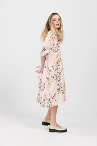 Stella floral linen dress. Pale Pink Rose