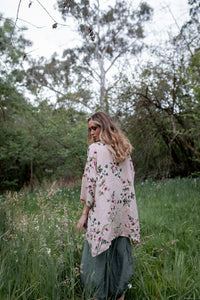 Teddy Floral Linen shirt. Pale Dusty Pink