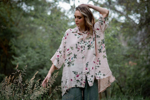 Teddy Floral Linen shirt. Pale Dusty Pink