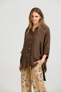 Teddy linen Shirt. Chocolate