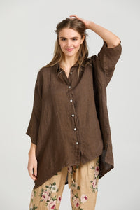 Teddy linen Shirt. Chocolate