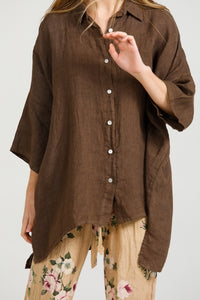 Teddy linen Shirt. Chocolate
