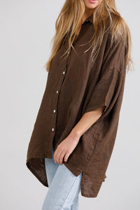 Teddy linen Shirt. Chocolate