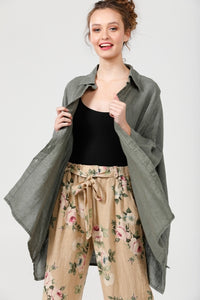 Teddy Linen shirt. Olive Green