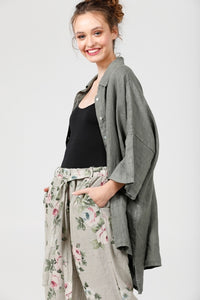 Teddy Linen shirt. Olive Green