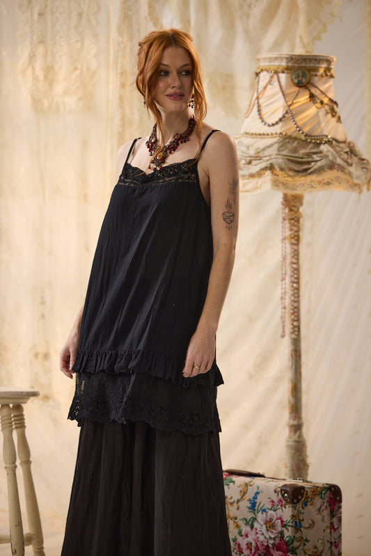 Minette short camisole slip dress. Black