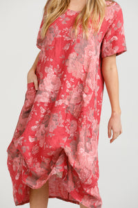 Primavera linen dress. Red Rose