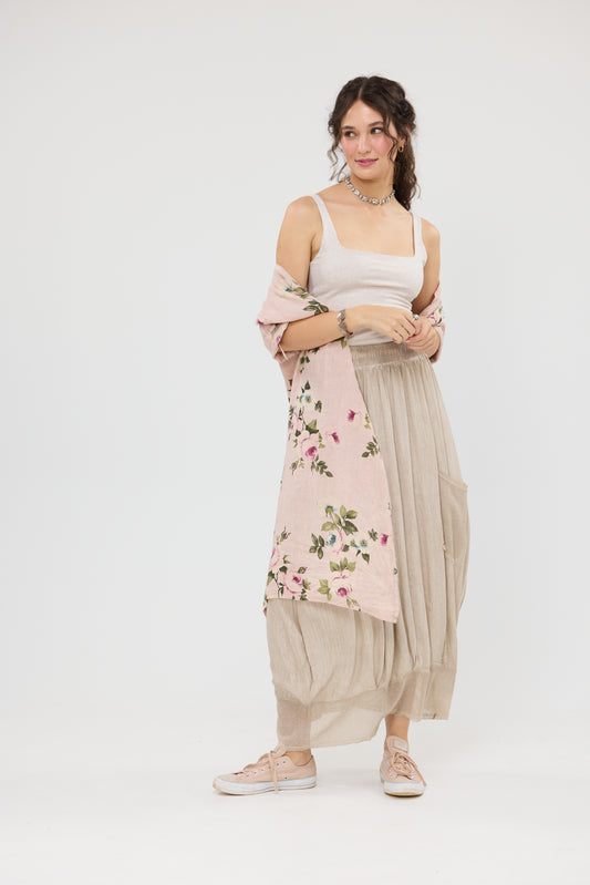 Venetia Linen Blend Skirt – Soft Elastic Waist Relaxed Fit Everyday Skirt