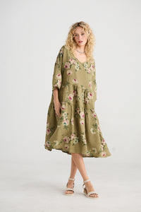 Stella floral linen dress.  Khaki