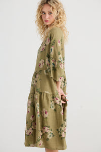 Stella floral linen dress.  Khaki