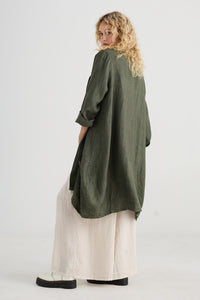 Harper Pure Linen Coat Jacket - Khaki Green