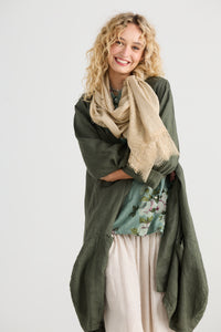 Harper Pure Linen Coat Jacket - Khaki Green