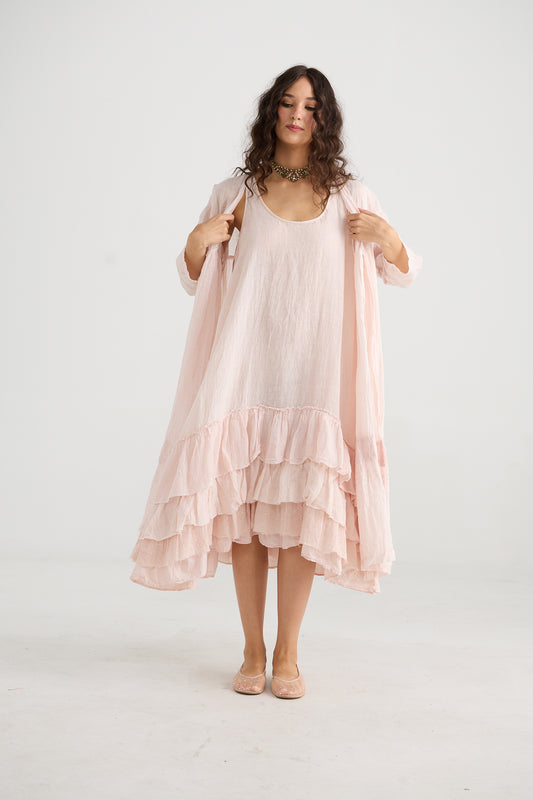 Waterlily ruffled dress. Powder Pink