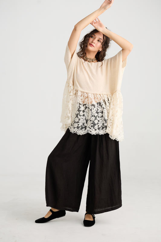 Lucille Linen Pants - Black. Classic Set