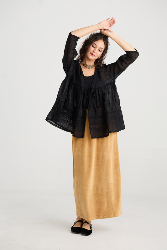 Elodie Short Linen gauze & Lace jacket. Licorice