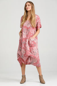 Primavera linen dress. Raspberry rose.