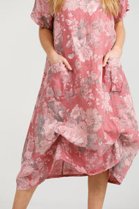 Primavera linen dress. Raspberry rose.