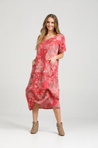 Primavera linen dress. Red Rose