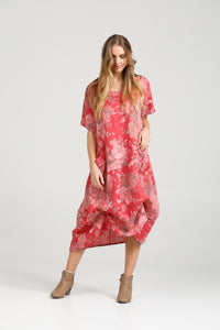 Primavera linen dress. Red Rose