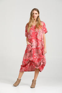 Primavera linen dress. Red Rose