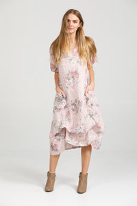 Primavera linen dress. Pink Rose