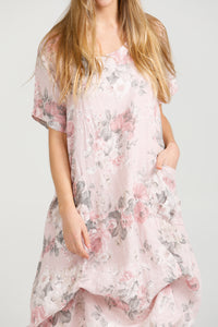 Primavera linen dress. Pink Rose