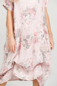 Primavera linen dress. Pink Rose