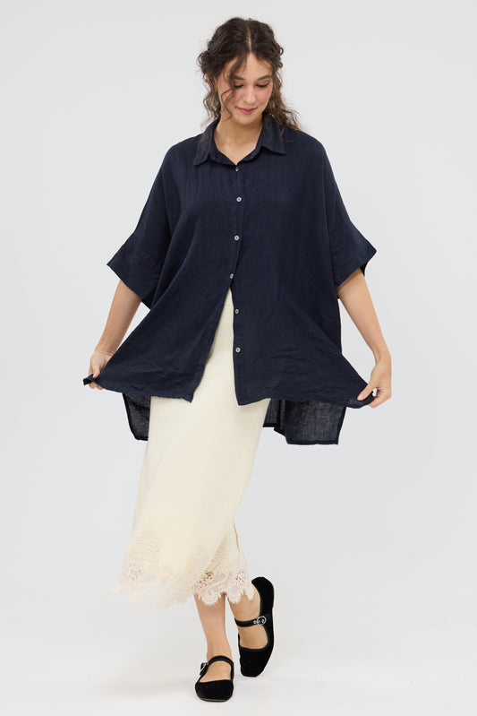 Teddy Linen shirt. Navy