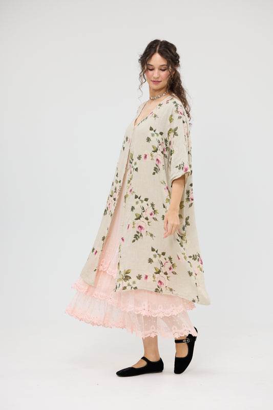 Abigail Floral Coatdress - Linen button up coat Seamist