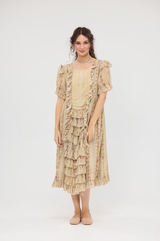 Emmeline Empire line ruffled vintage french floral dress,