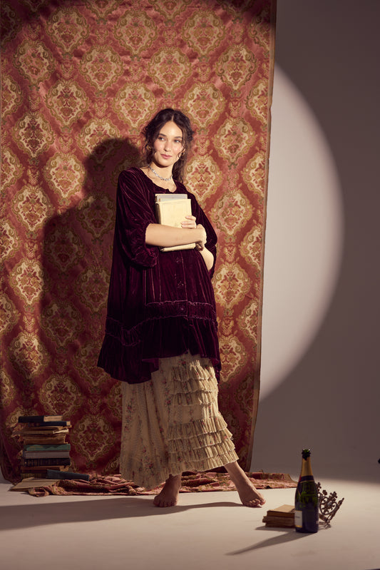 Florentine Velvet coatdress. Bordeaux